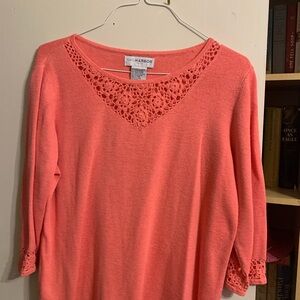 Sag Harbor Coral Sweater with Crochet Accents